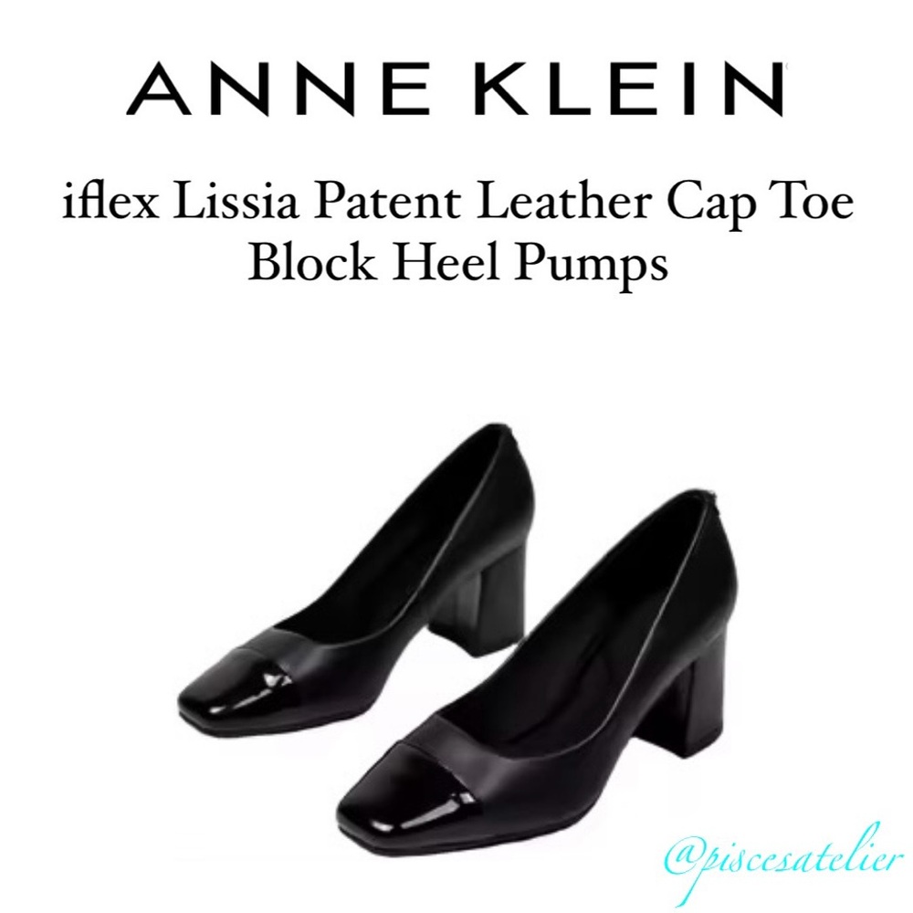 Anne Klein iflex Lissia Patent Leather Cap Toe Block Heel Pumps in Black